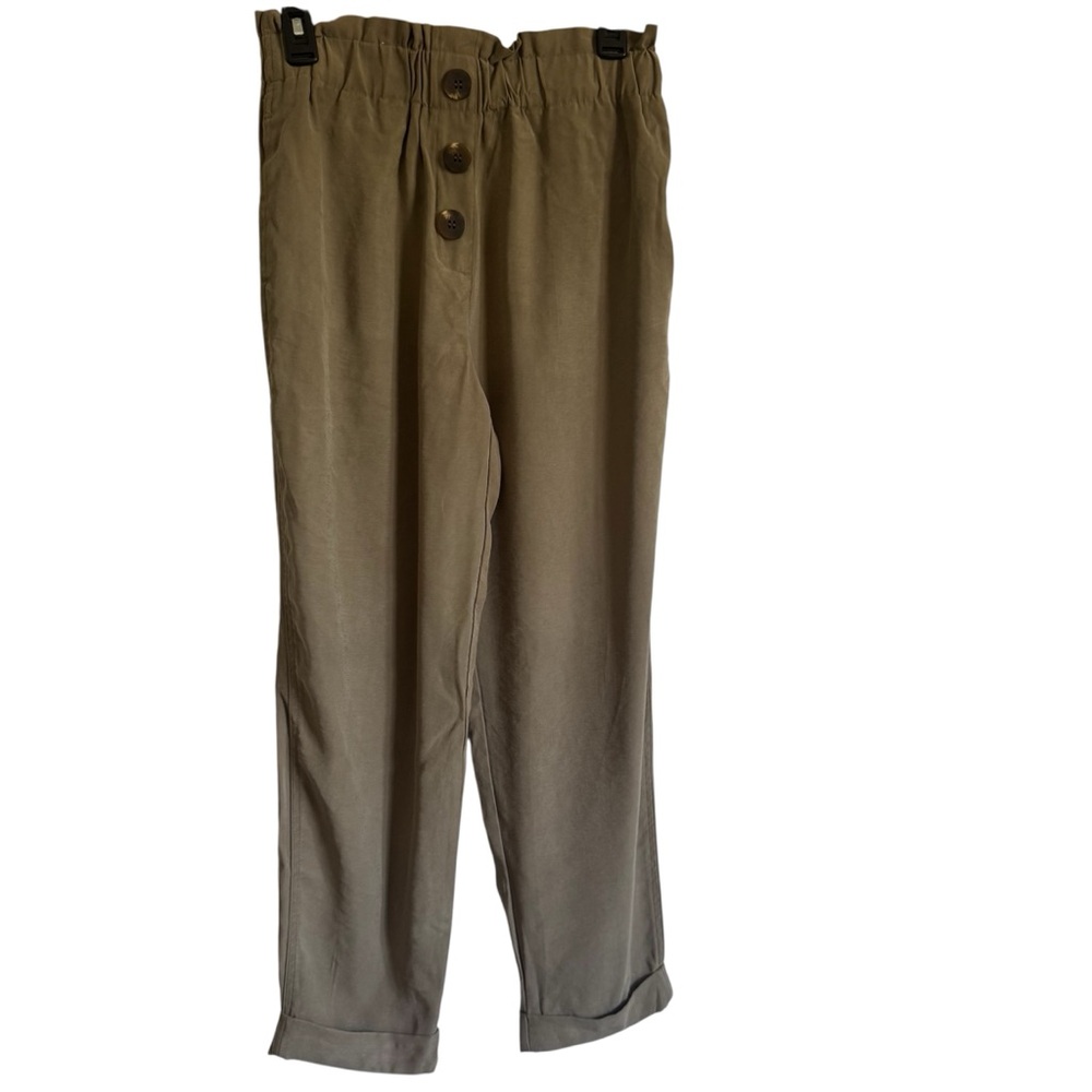 Zara Women's Green Cinched Paper bag Waist Pants with Pockets Size Small
